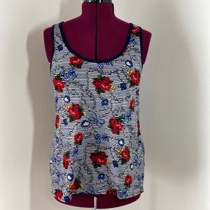 Torrid navy blue & white tank top with back detail roses bows jewelry 0X